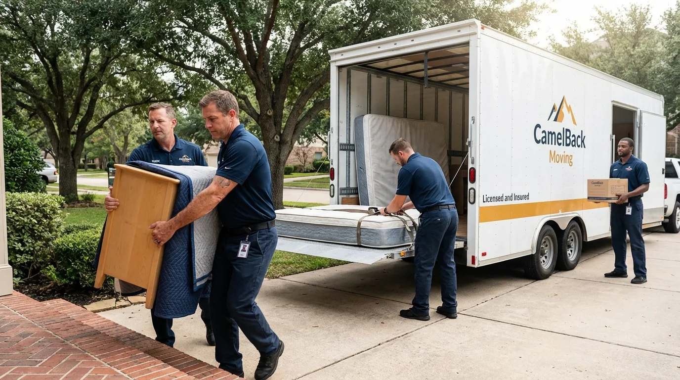 Crew loading residential truck for cross-state move from Smiths Station, AL