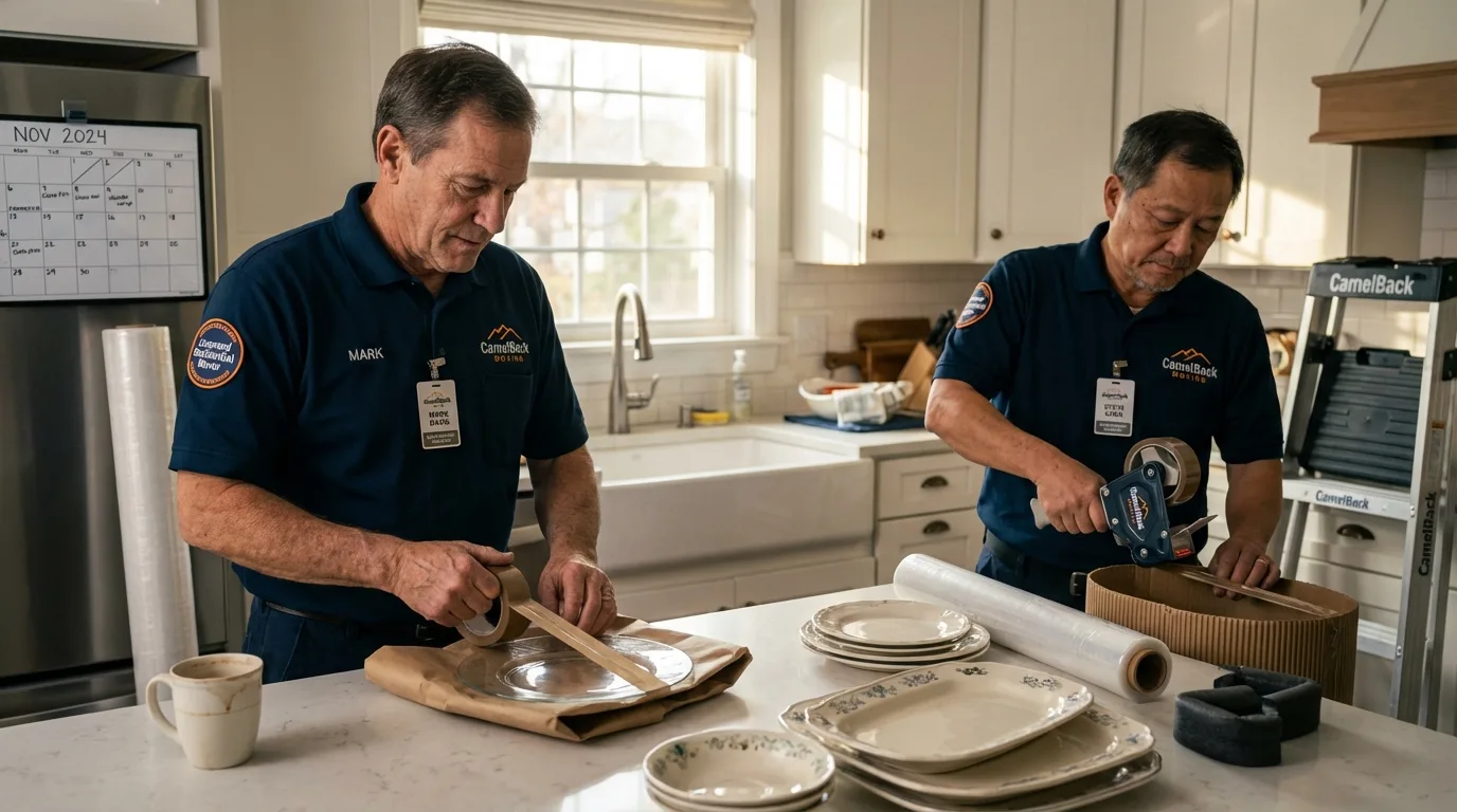 Professional crew packing kitchen dishware in Smiths Station, AL